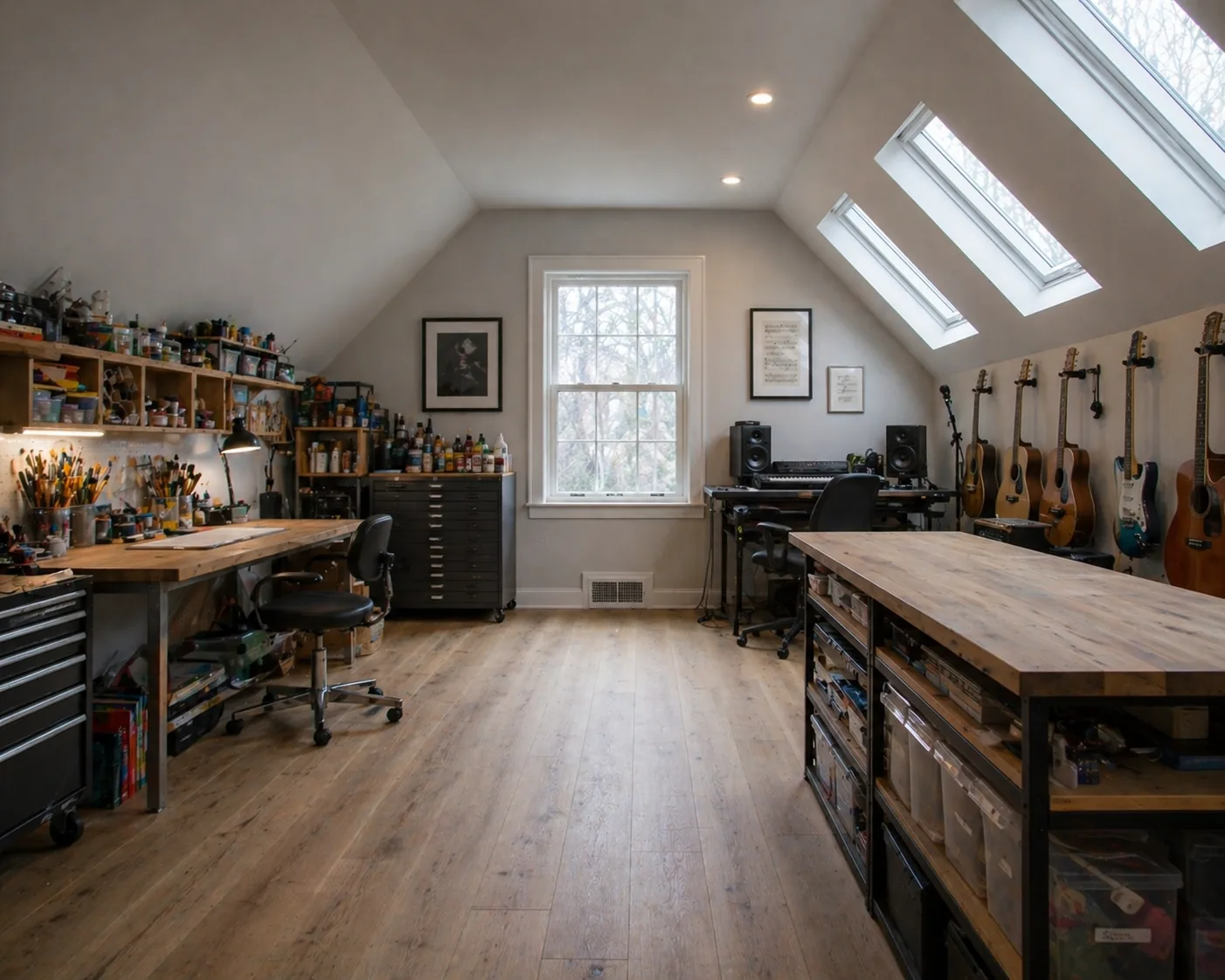 Attic art and music studio Ottawa with north-facing skylights